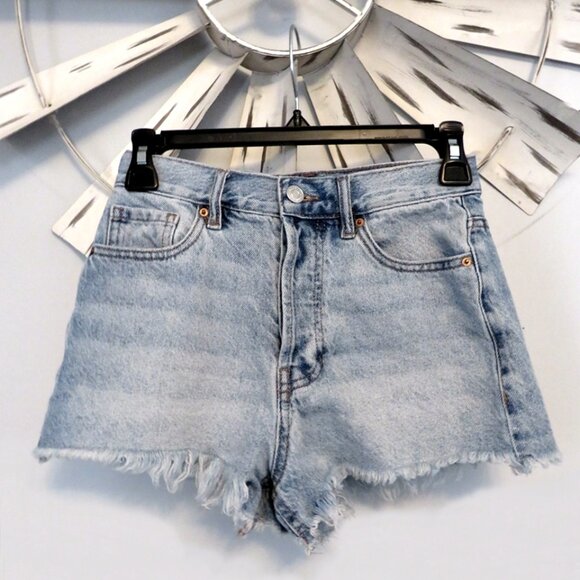 Pacsun Vintage High Rise Distressed Fray Button Fly Jean Shorts Size 24 - Picture 3 of 4